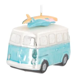 Anhänger Bulli, Blau-weiß, Glas, 12 Cm