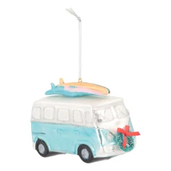 Anhänger Bulli, Blau-weiß, Glas, 12 Cm