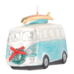 Anhänger Bulli, Blau-weiß, Glas, 12 Cm