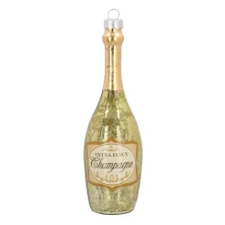 Anhänger Champagner-Flasche, Gold, Glas, 14 Cm