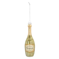 Anhänger Champagner-Flasche, Gold, Glas, 14 Cm