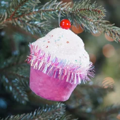 Anhänger Cupcake, Weiß-rosa, Kunststoff, 12 Cm