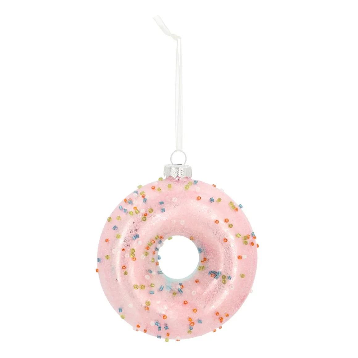 Anhänger Donut, Rosa, Glas, 10 Cm
