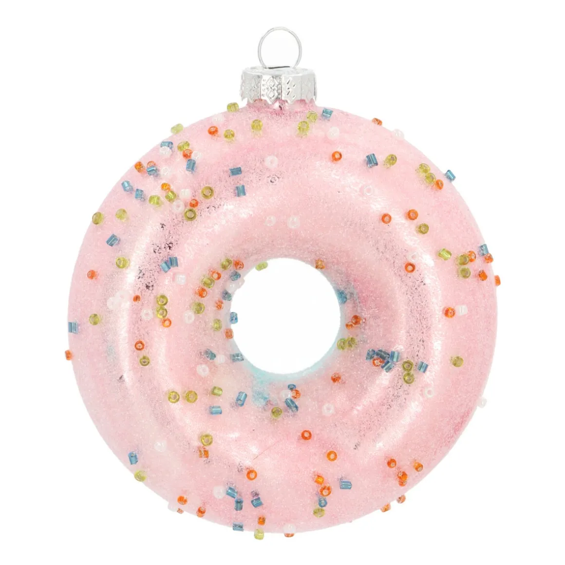 Anhänger Donut, Rosa, Glas, 10 Cm