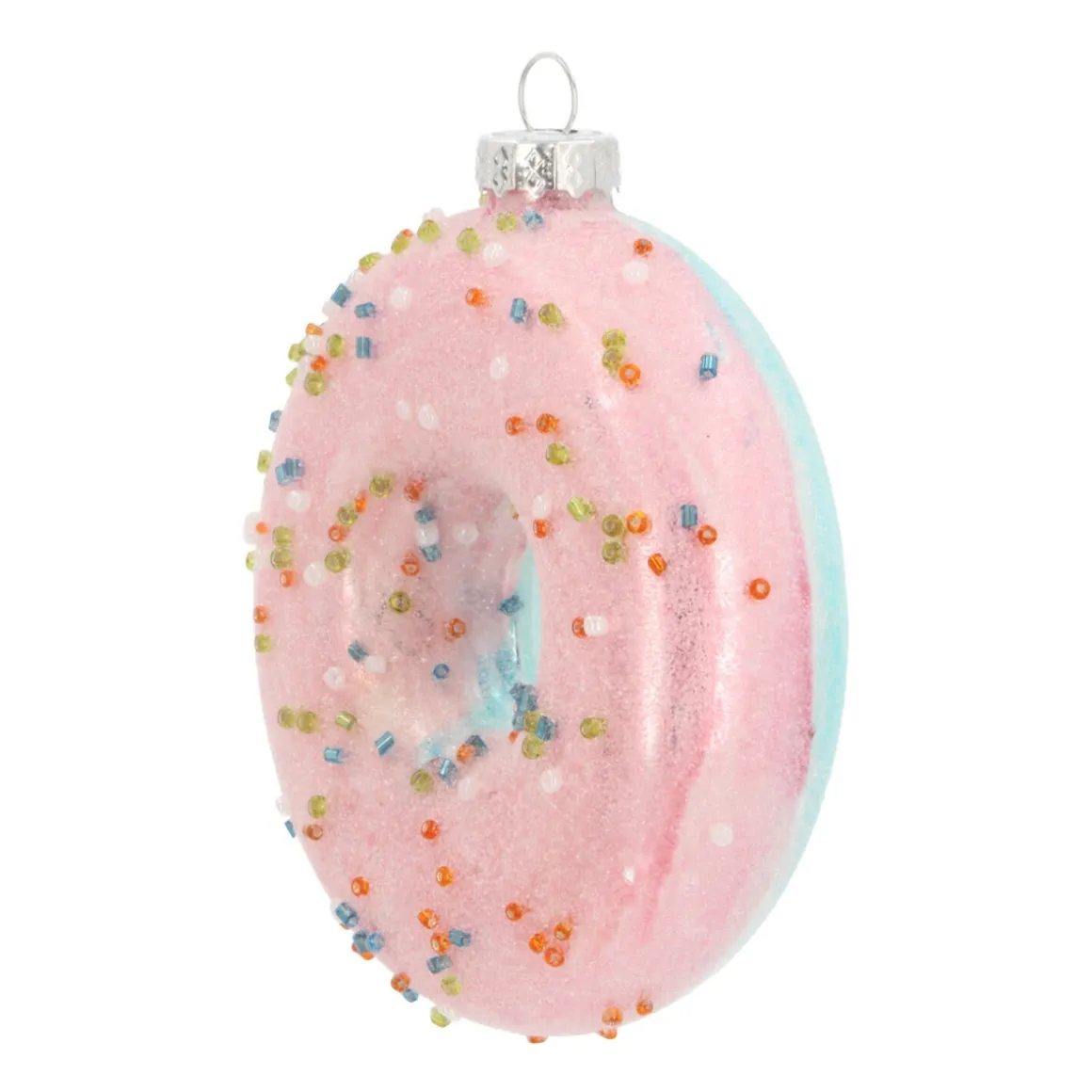Anhänger Donut, Rosa, Glas, 10 Cm