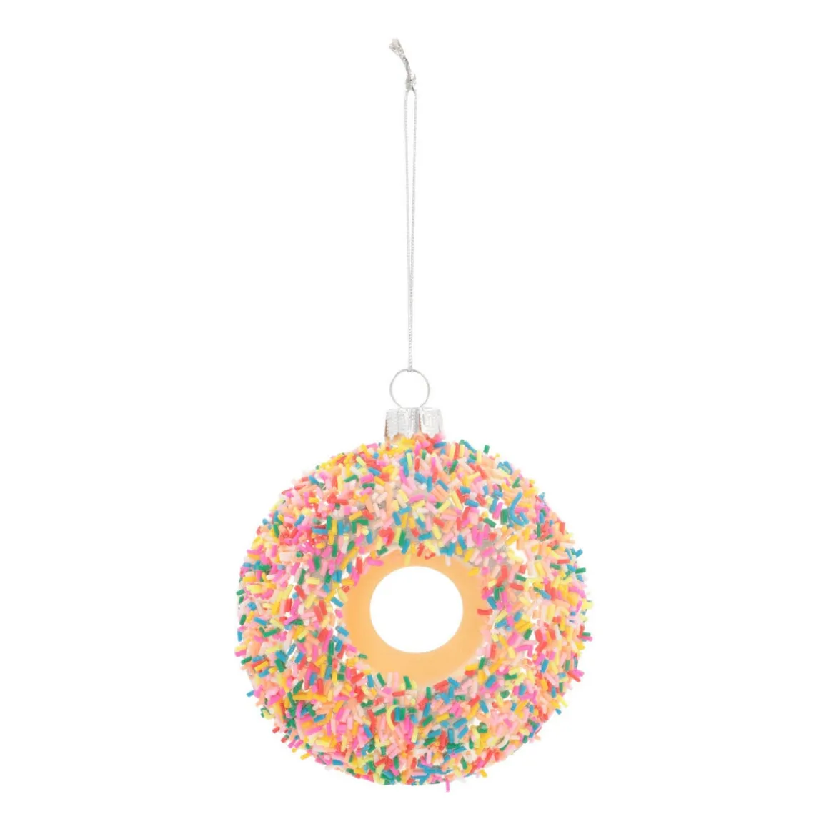 Anhänger Donut, Weiß-bunt, Glas, 10 Cm