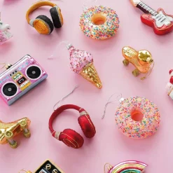 Anhänger Donut, Weiß-bunt, Glas, 10 Cm