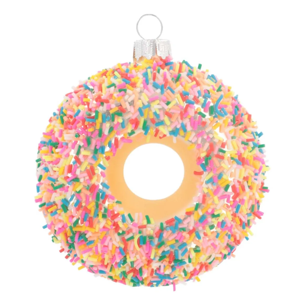 Anhänger Donut, Weiß-bunt, Glas, 10 Cm