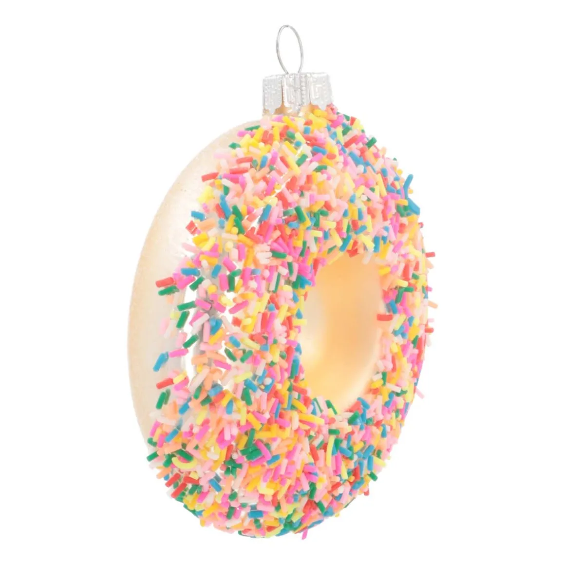 Anhänger Donut, Weiß-bunt, Glas, 10 Cm