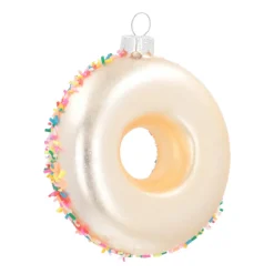 Anhänger Donut, Weiß-bunt, Glas, 10 Cm