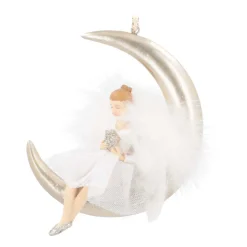 Anhänger Engel Auf Mond, Polyresin, 13 Cm