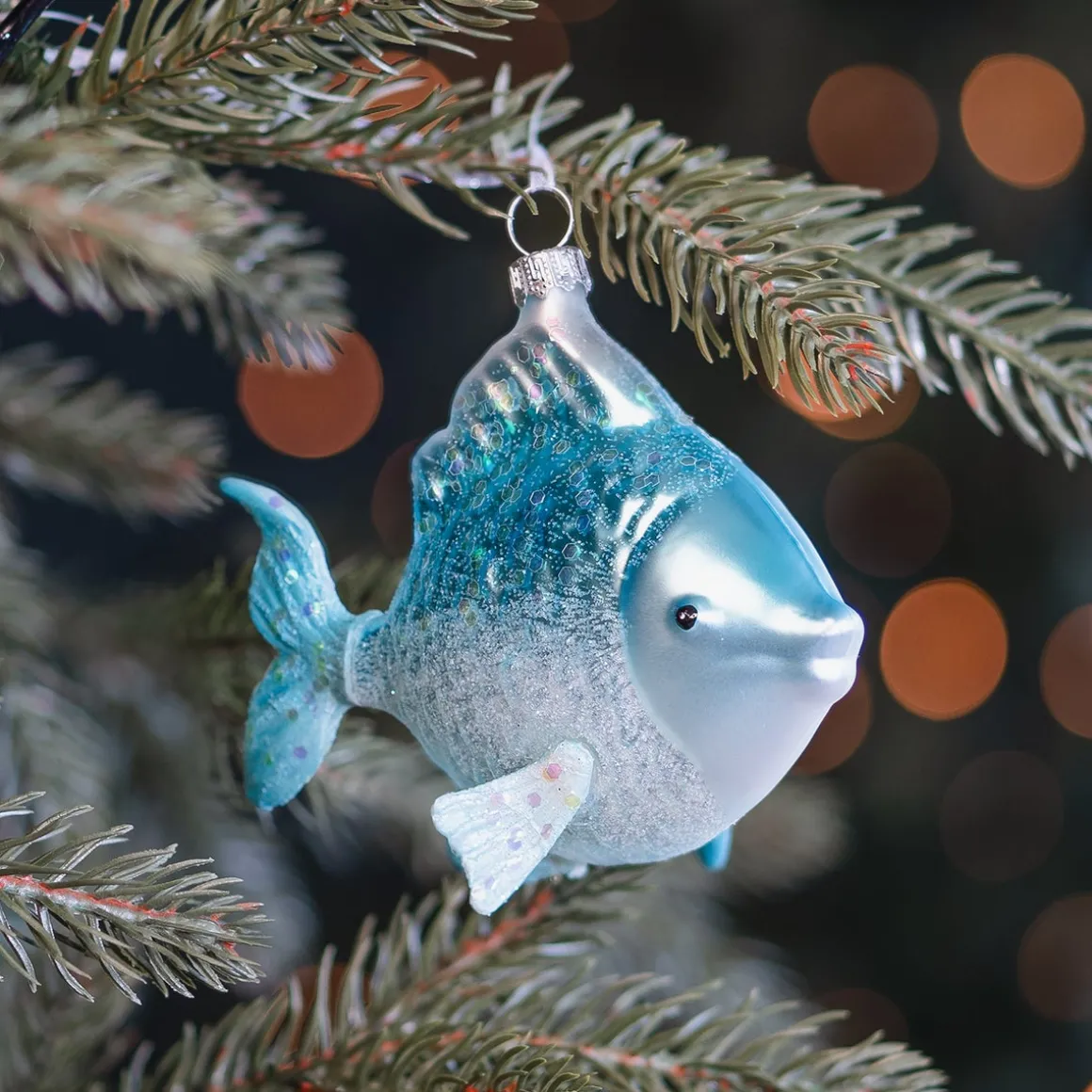 Anhänger Fisch, Blau, Glas, 9 Cm