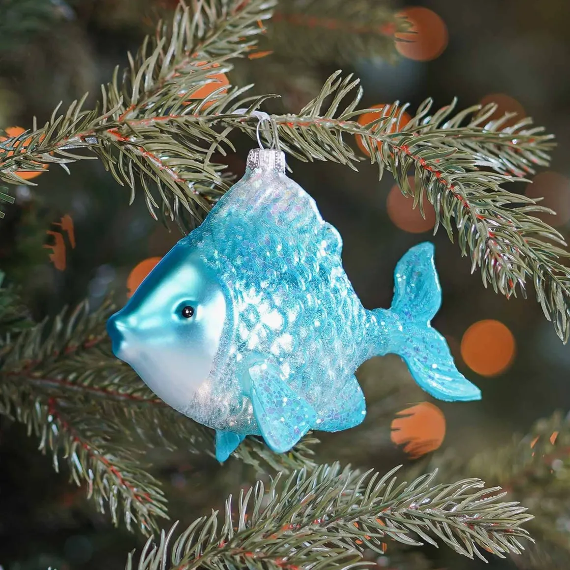 Anhänger Fisch, Blau, Glas, 9 Cm