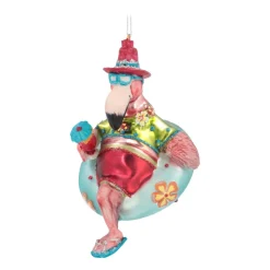 Anhänger Flamingo Auf Schwimmreifen, Glas, 10 Cm