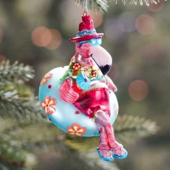 Anhänger Flamingo Auf Schwimmreifen, Glas, 10 Cm