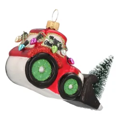 Anhänger Frontlader, Rot, Glas, 6 Cm