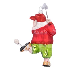 Anhänger Golfender Weihnachtsmann, Rot, Glas, 11 Cm