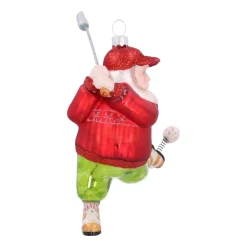 Anhänger Golfender Weihnachtsmann, Rot, Glas, 11 Cm
