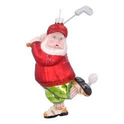 Anhänger Golfender Weihnachtsmann, Rot, Glas, 11 Cm