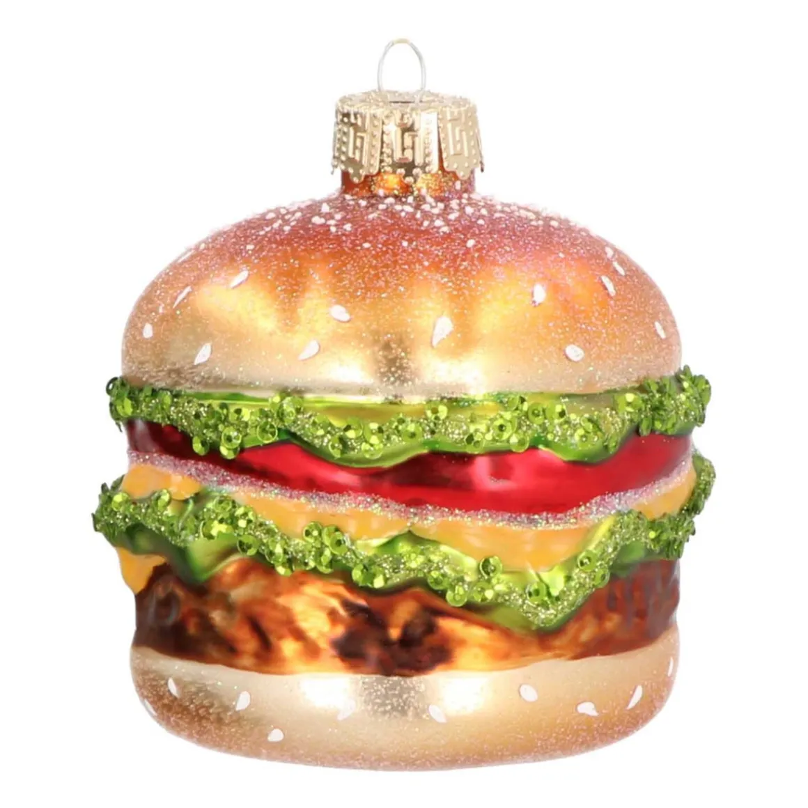 Anhänger Hamburger, Gold, Glas, 9 Cm