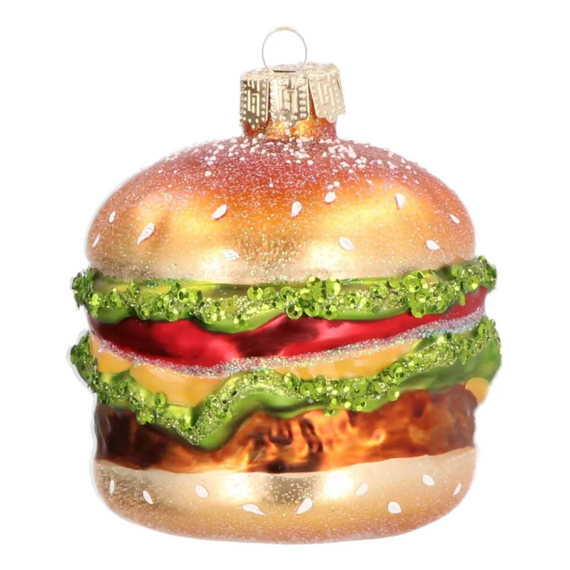 Anhänger Hamburger, Gold, Glas, 9 Cm