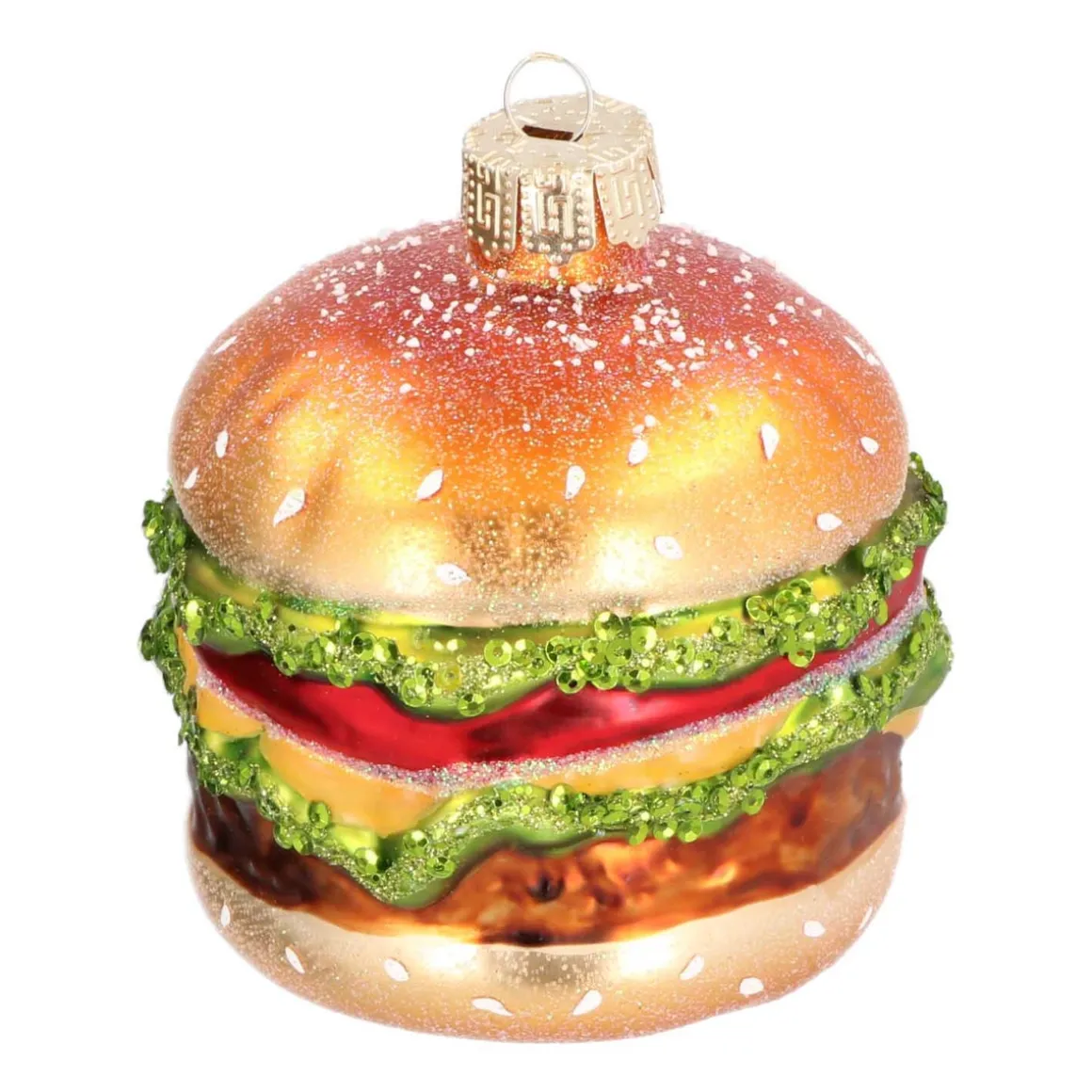 Anhänger Hamburger, Gold, Glas, 9 Cm