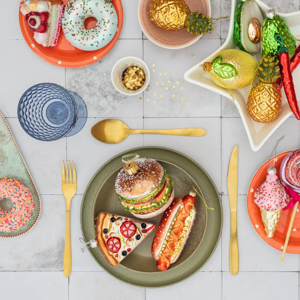 Anhänger Hamburger, Gold, Glas, 9 Cm