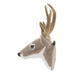 Anhänger Hirschkopf, Hellgrau, Kunstfell, 16 Cm