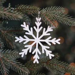 Anhänger Holz-Schneeflocke, Weiß, 12 Cm