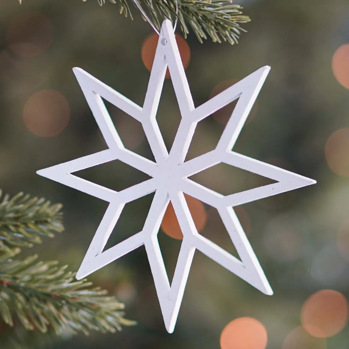 Anhänger Holz-Stern, Weiß, 12 Cm