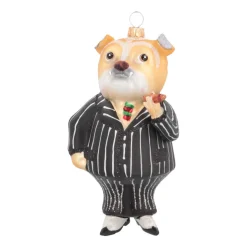 Anhänger Hund Mit Zigarre, Schwarz, Glas, 15 Cm