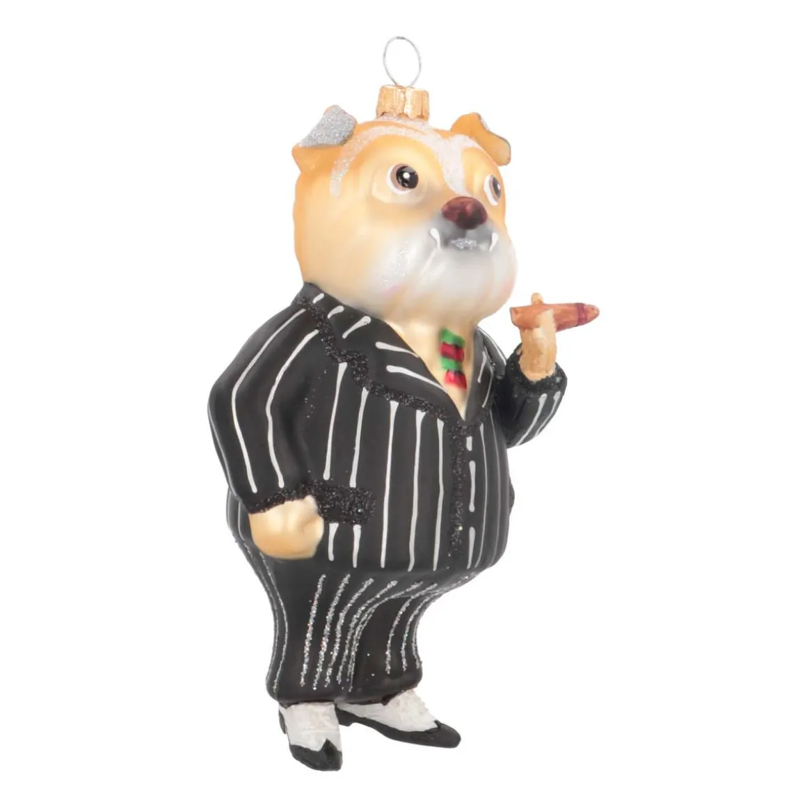 Anhänger Hund Mit Zigarre, Schwarz, Glas, 15 Cm