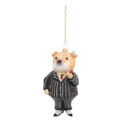 Anhänger Hund Mit Zigarre, Schwarz, Glas, 15 Cm