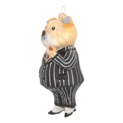 Anhänger Hund Mit Zigarre, Schwarz, Glas, 15 Cm