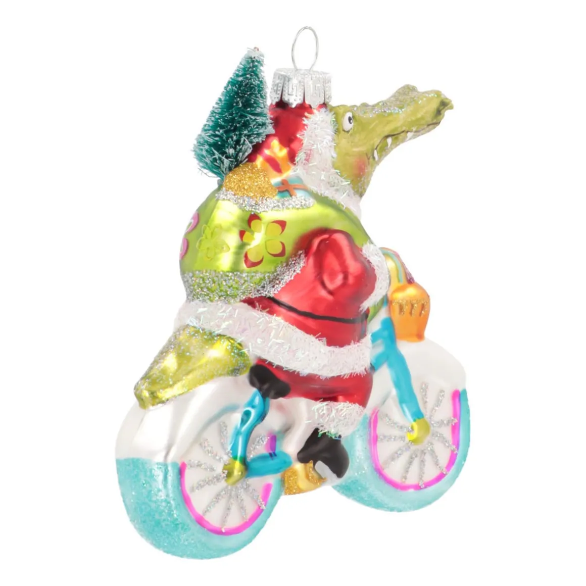 Anhänger Krokodil Auf Fahrrad, Bunt, Glas, 13 Cm