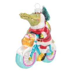 Anhänger Krokodil Auf Fahrrad, Bunt, Glas, 13 Cm