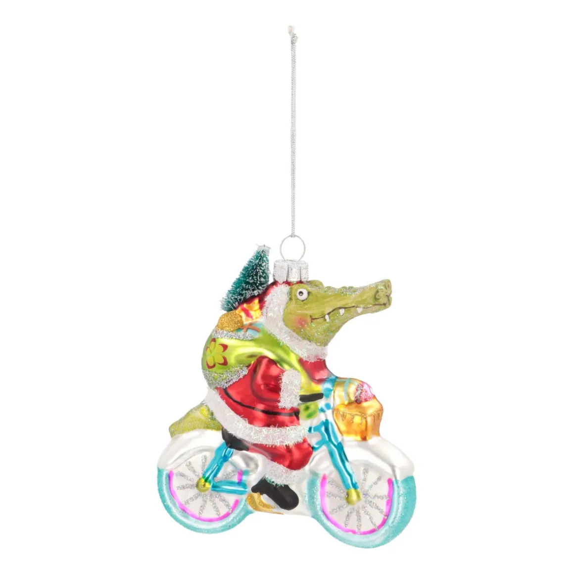 Anhänger Krokodil Auf Fahrrad, Bunt, Glas, 13 Cm