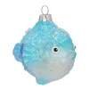Anhänger Kugelfisch, Blau, Glas, 9 Cm