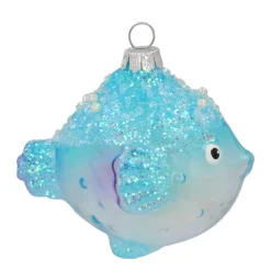 Anhänger Kugelfisch, Blau, Glas, 9 Cm