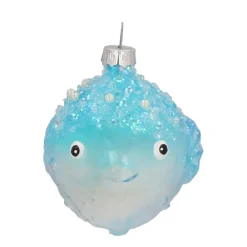 Anhänger Kugelfisch, Blau, Glas, 9 Cm
