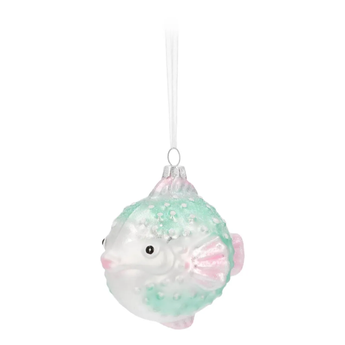 Anhänger Kugelfisch, Grün, Glas, 10 Cm