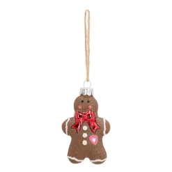 Anhänger Lebkuchenfigur, Braun, Glas, 8 Cm