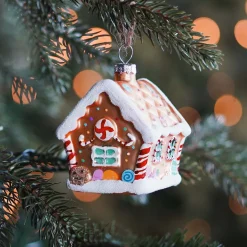 Anhänger Lebkuchenhaus, Gold, Glas, 9 Cm