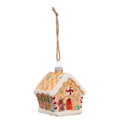 Anhänger Lebkuchenhaus, Gold, Glas, 9 Cm
