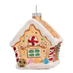 Anhänger Lebkuchenhaus, Gold, Glas, 9 Cm