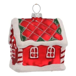 Anhänger Lebkuchenhaus, Rot, Glas, 9 Cm