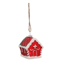 Anhänger Lebkuchenhaus, Rot, Glas, 9 Cm