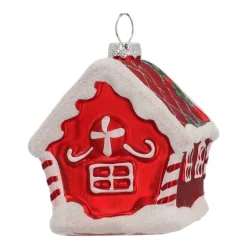 Anhänger Lebkuchenhaus, Rot, Glas, 9 Cm