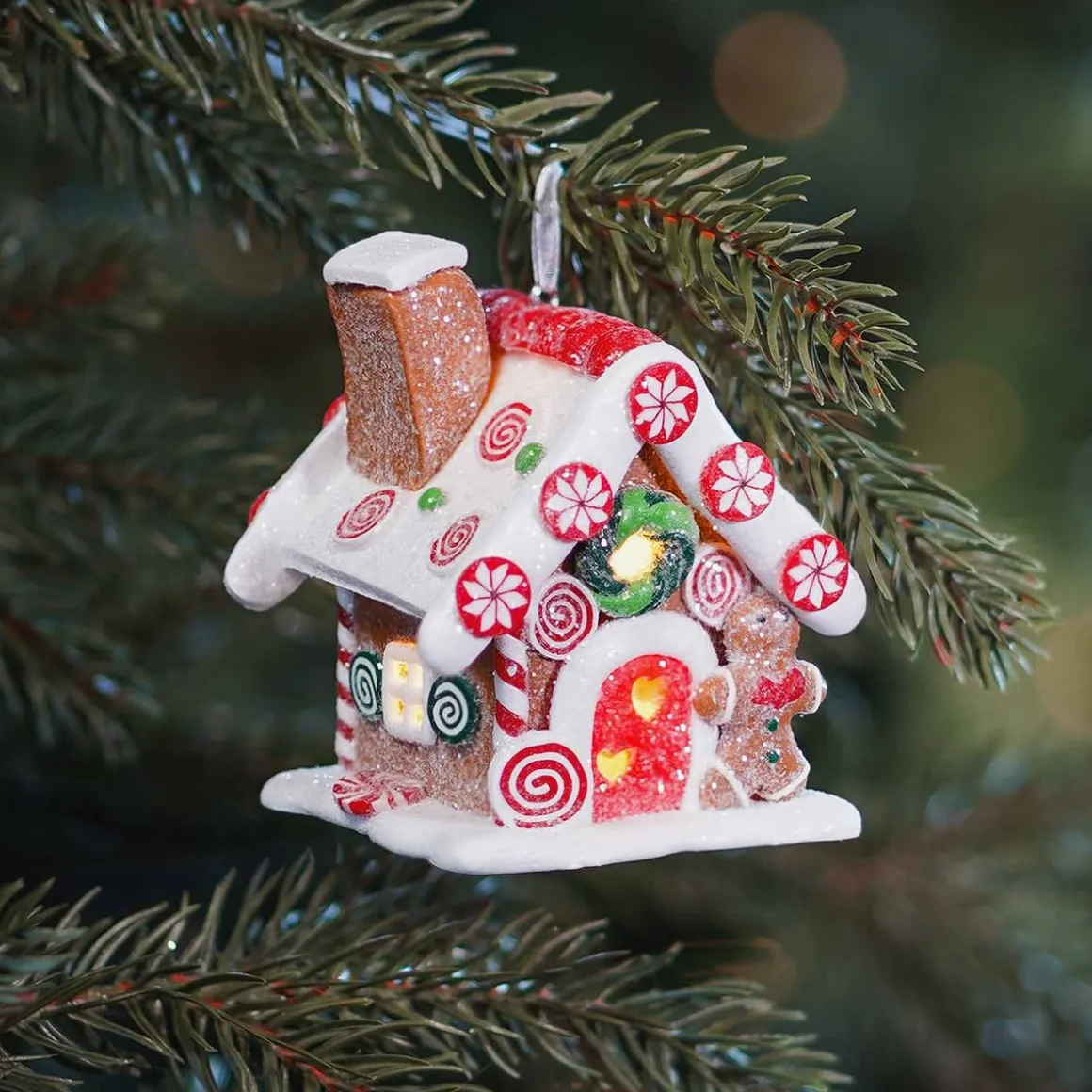 Anhänger LED Süßigkeitenhaus, Modelliermasse, 10 Cm