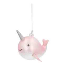 Anhänger Narwal, Rosa, Glas, 10 Cm